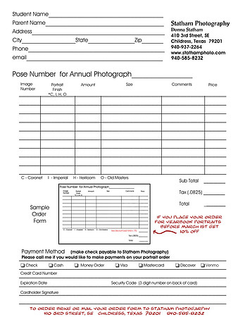 senior order sheet