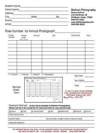 senior order sheet